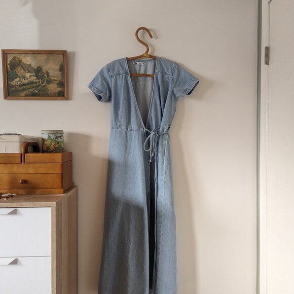 Zara Midi Denim Wrap Dress - Picture 5 of 6